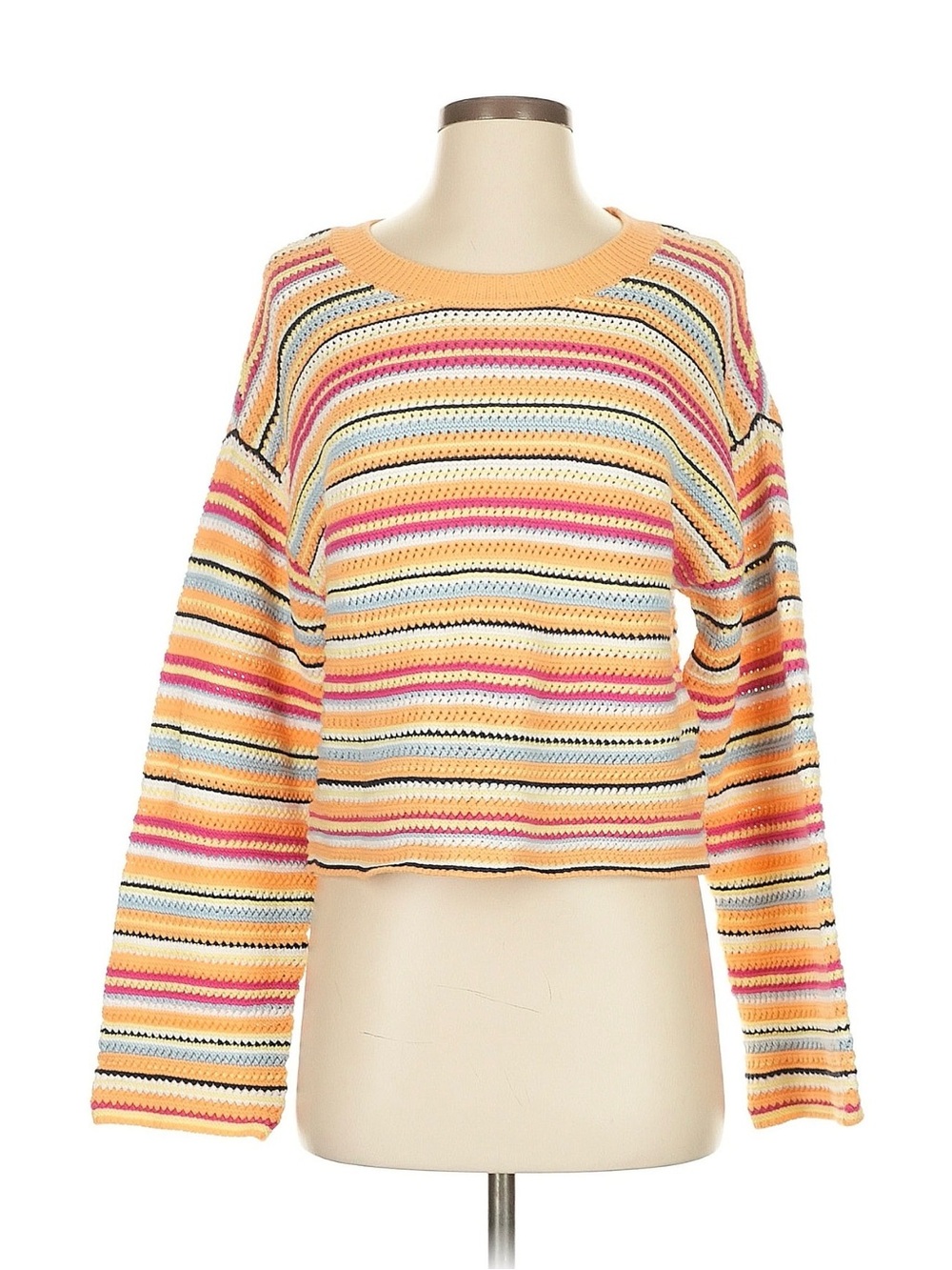 bobiBLACK Striped Crochet Top in Orange, Pink & Blue